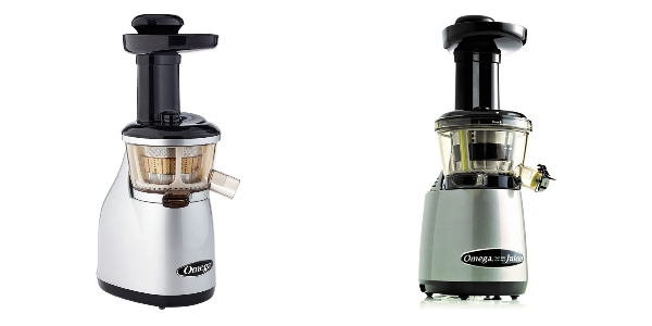 Side by side comparison of Omega VRT350 and Omega VRT400HDS masticating juicers.