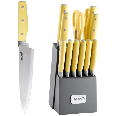 hecef Kitchen Knife Block Set, Yellow