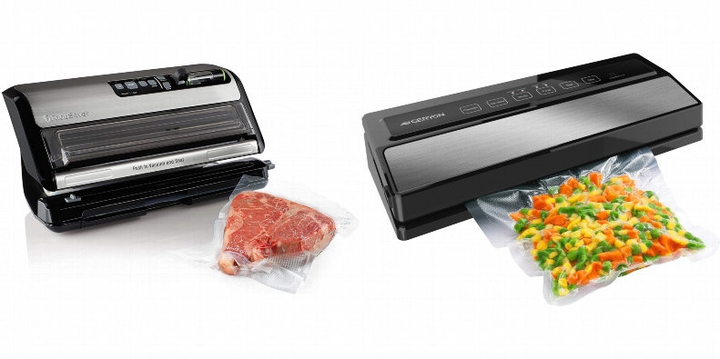Side by side comparison of FoodSaver FM5200 and Geryon E2900-MS vacuum sealers.
