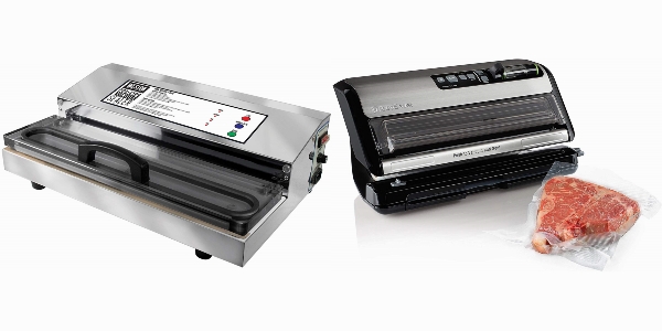 Side by side comparison of Weston Pro-2300 and FoodSaver FM5200 vacuum sealers.