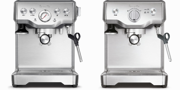Side by side comparison of Breville Infuser and Breville Duo Temp Pro espresso machines.