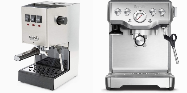 Side by side comparison of Gaggia Classic Pro and Breville Infuser espresso machines.